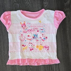 Sweet Crop Top Cartoon Print Harajuku Contrast Color T-Shirt Women Y2k Aesthetic